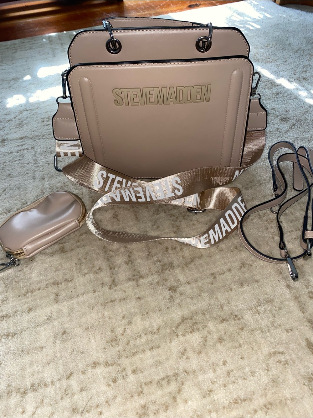 Steve Madden Nude Taupe Crossbody Bag with Logo Strap